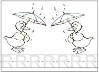 Letter R Rain, trace the R and color the rain picture